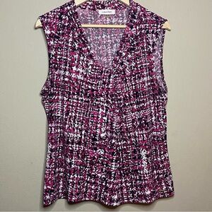 Calvin Klein Blouse Tank Womens XL Pink Black White Print Sleeveless